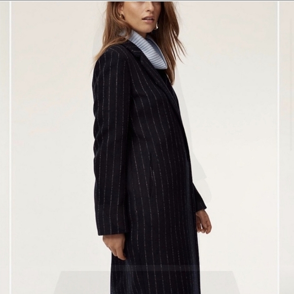 Aritzia Black Pinstripe Pea Coat - Picture 7 of 16